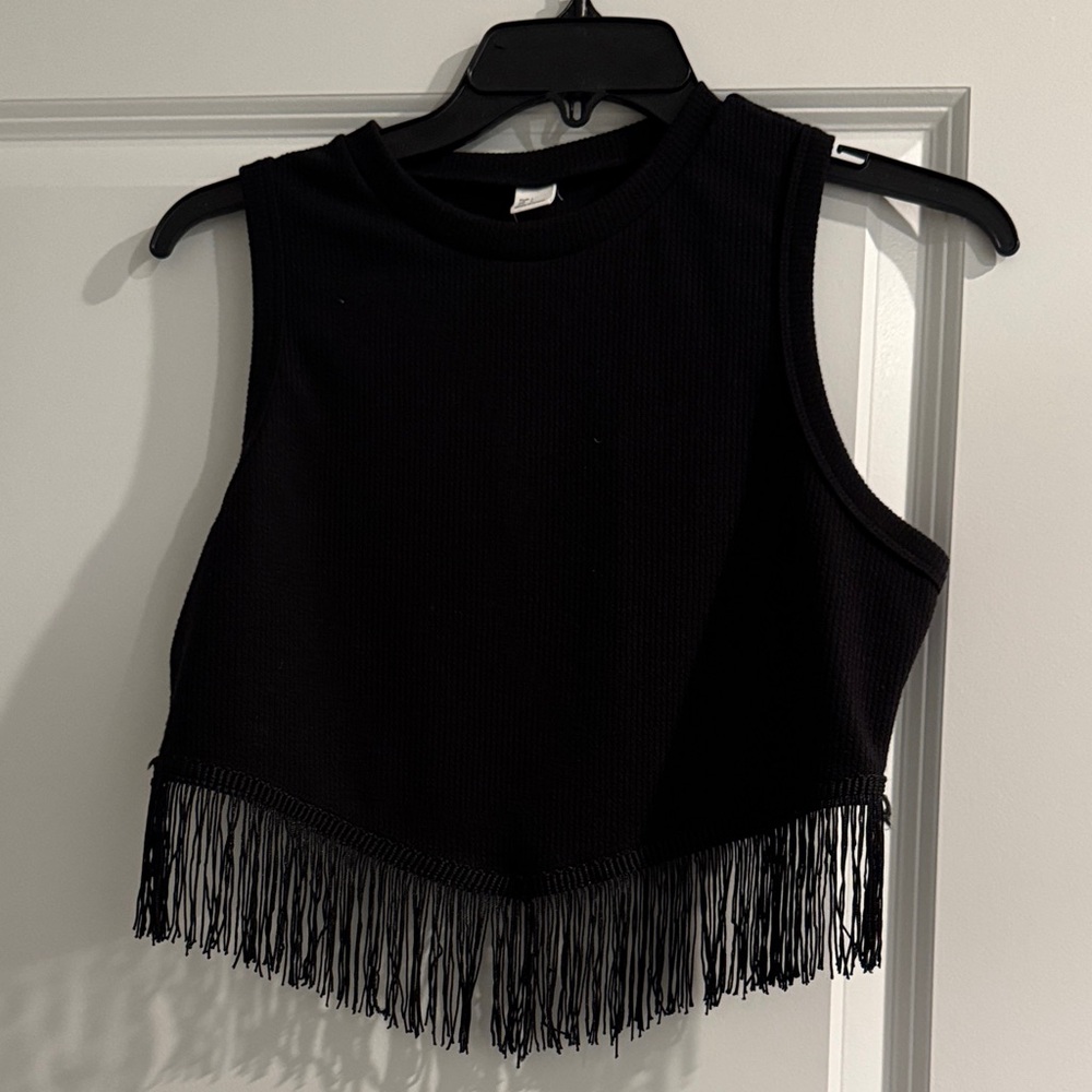 Elegant Black Fringe Crop Top